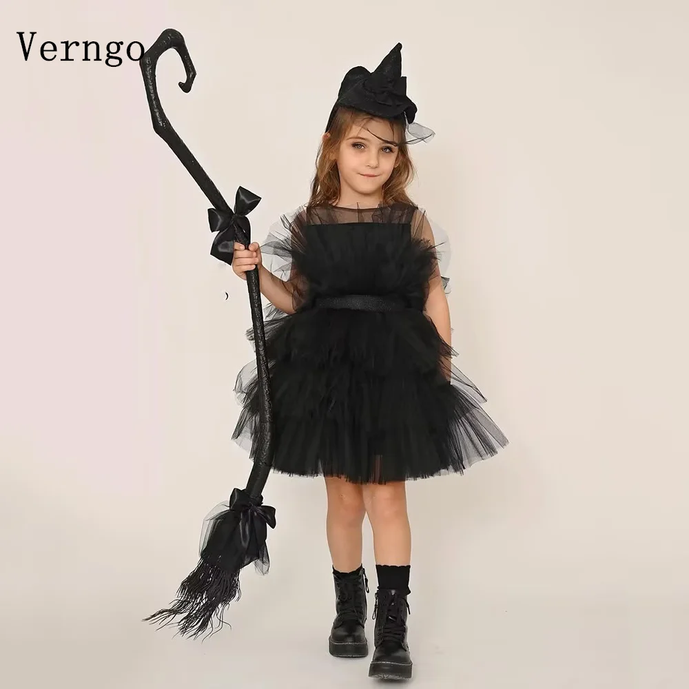 

Verngo Black Tulle Mini Girl Flowers Dress Strapless Pleated Short Girl Flowers Dress Tiered Birthday Party Dress Customized