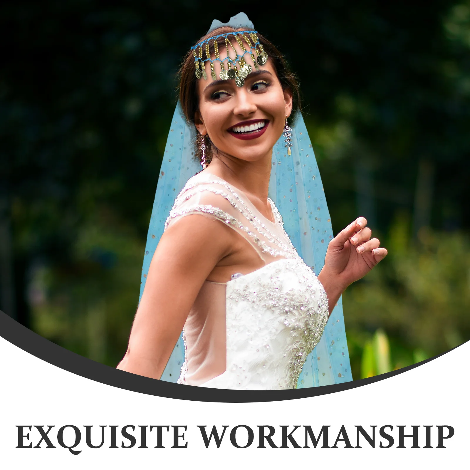 1 مجموعة 1 مجموعة الرقص الشرقي وشاح الرأس مجموعة خفيفة الوزن البوليستر الهندي نمط الرقص خوذة لمرحلة الأداء النساء الرقص #3