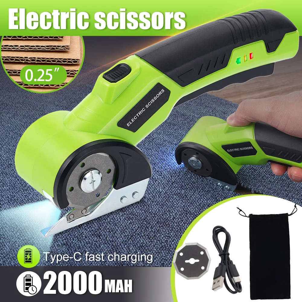 

Набор электрических машин для резки 2000 мАч, круглый нож, электрические ножницы с литиевой батареей, зарядка через USB, быстрая резка ткани, кожа