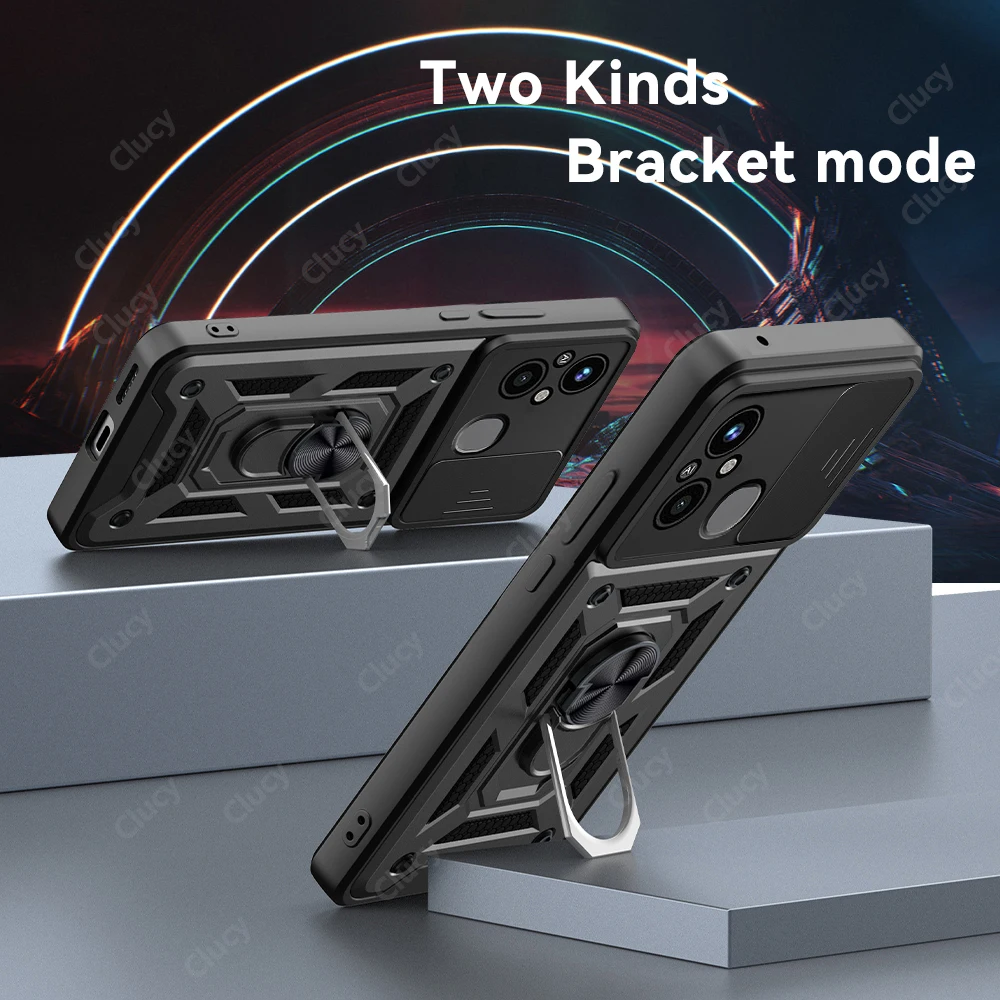 ل Xiaomi Redmi 12C 13C 10C 9C NFC كاميرا للصدمات درع الحال بالنسبة Redmi 11A 10A 9A 9AT سيارة حامل مغناطيسي حلقة غطاء وقائي