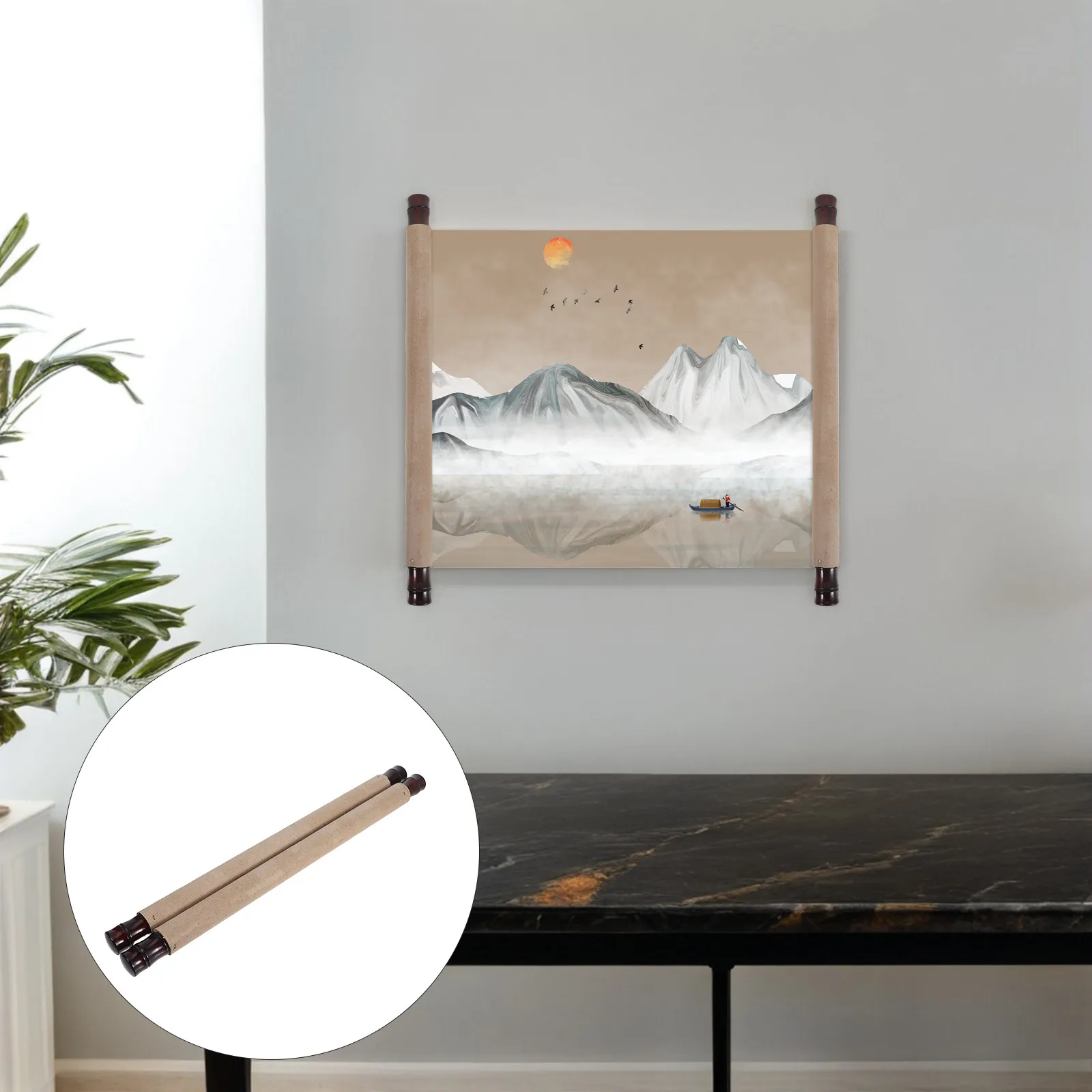 2個入り書道用巻物棒シャフトヘッド木製絵画巻物棒、家庭やオフィスでのdiy筆記・描画用アクセサリー