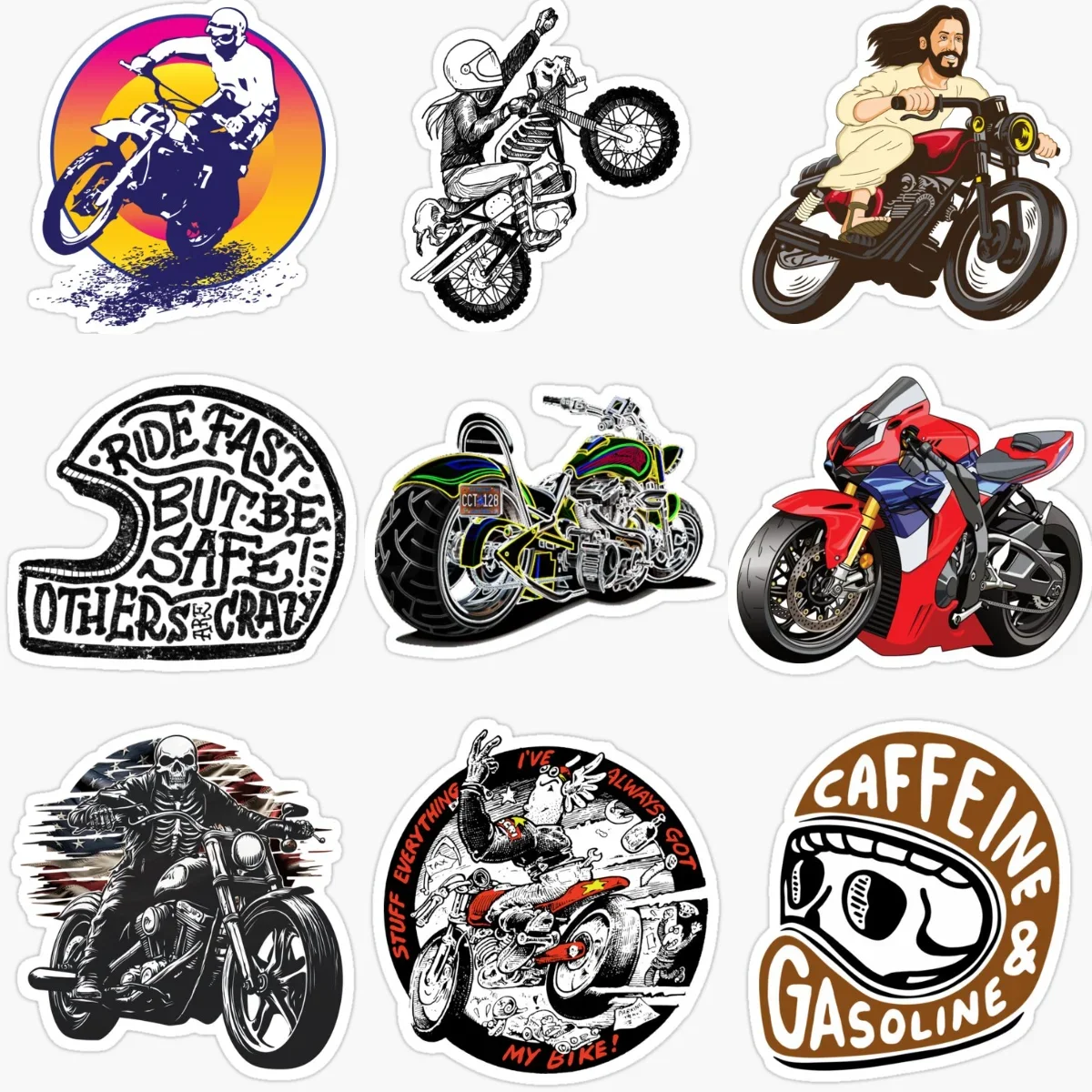 

Motorcycle Racing Stunt Creative Personalized PVC Sticker for Decorate Car Bicycle Off-road Window Helmet Wall Decal Accessories