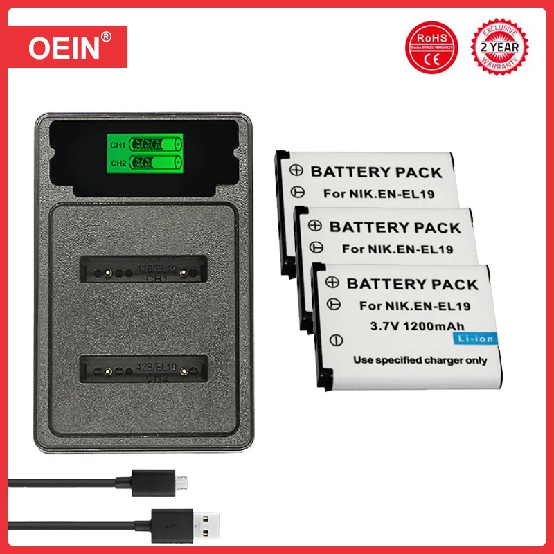 EN-EL19 ENEL19 EL19 Li-ion Battery+LED Dual Charger for Nikon Coolpix S32 S33 S100 S2500 S2750 S3100 S3200 S3300 S3400 S3500