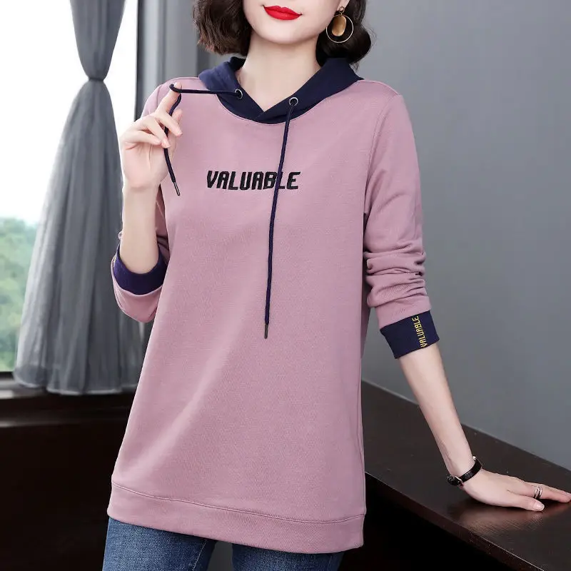 Women Korean Fashion Letter Embroidery Hooded Sweatshirts Autumn Winter Casual Streetwear Long Sleeve Hoodies Loose Pullover Top