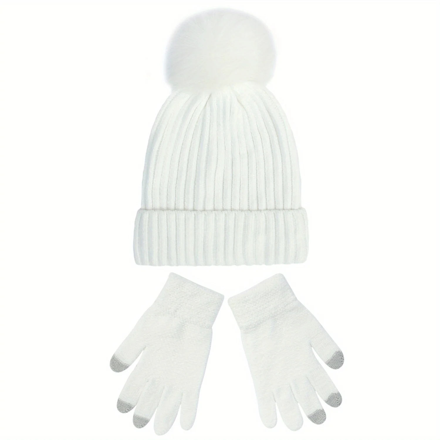Chenille Knit Hat And Gloves Set Pom Pom Design Thickened Warm Winter Accessories For Women Girls Autumn Fashion