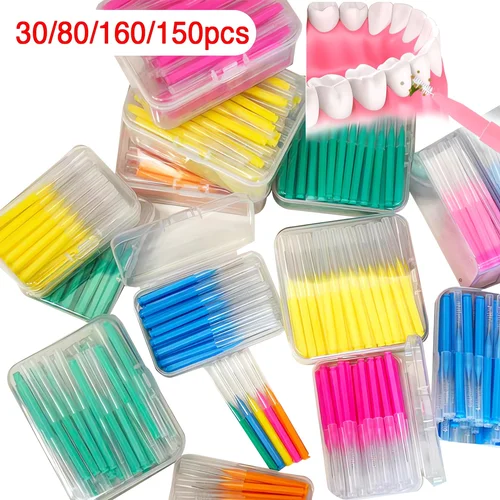 30/80/150/160 Uds cepillo interdental tipo I 0,6-1,5 Mm limpieza entre los dientes cuidado bucal ortodoncia forma de I hilo dental