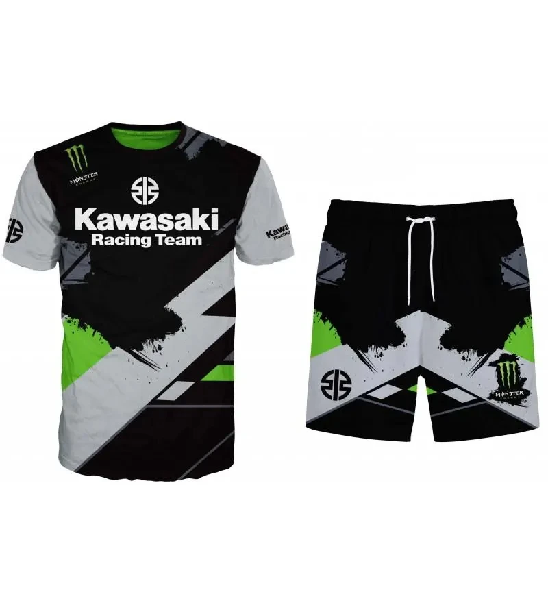 

Kawasaki T-Shirt And Shorts Set Printed Clothing Motorcycle Short Sleeved Shorts 2-Piece Set Quick Drying Breathable Sportswear