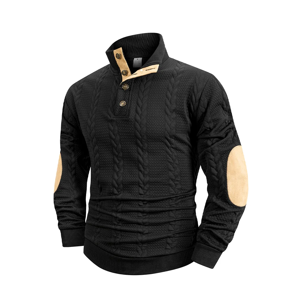 Frühling Herbst männer Casual Stehkragen Langarm Jacquard Gestrickte Pullover Pullover Taste Stehkragen Henry Sweatshirt – Detail 3