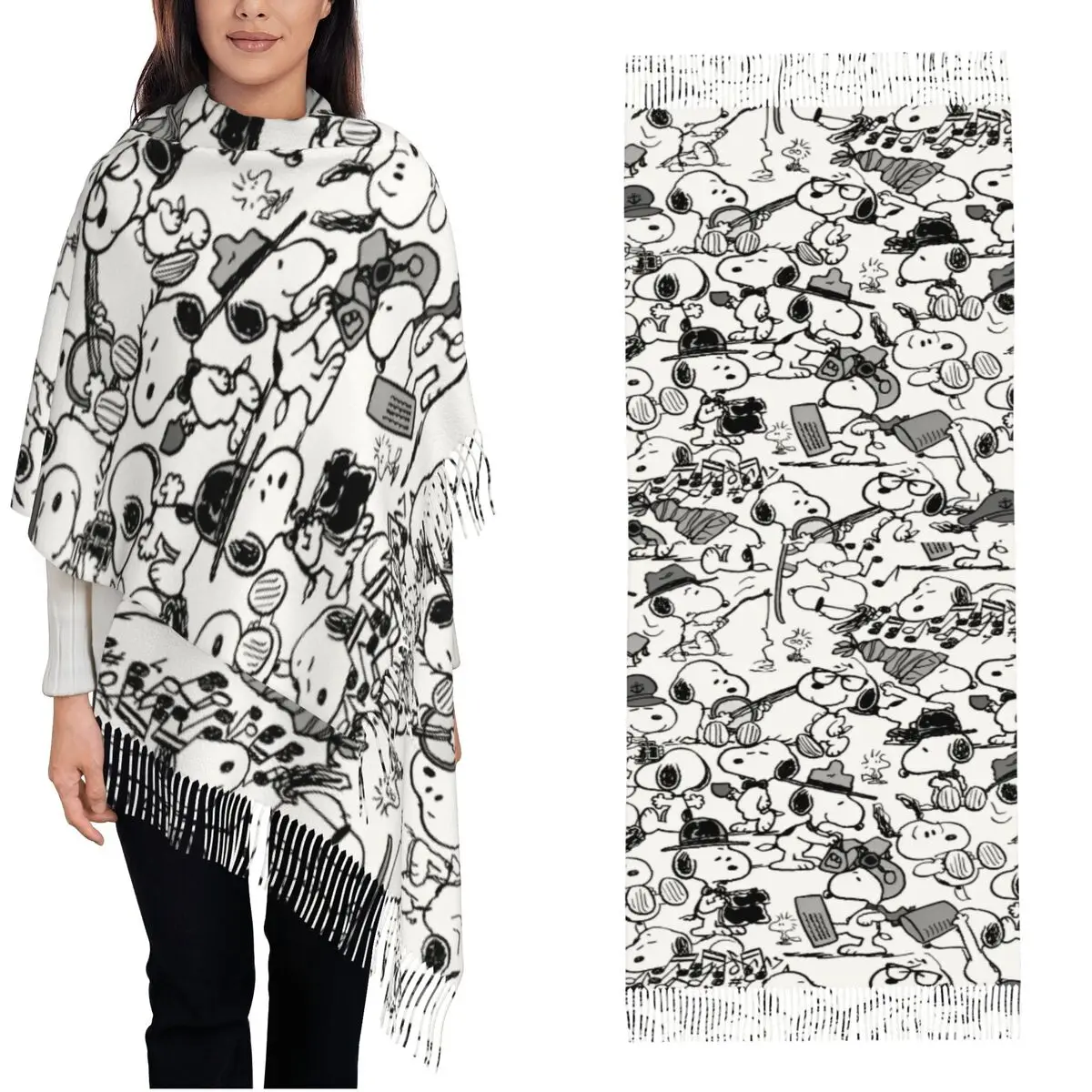 

Snoopys Cartoon Dog Women's Scarf Pashmina Shawls and Wraps for Evening Dresses Winter Cashmere Feel Large Scarves