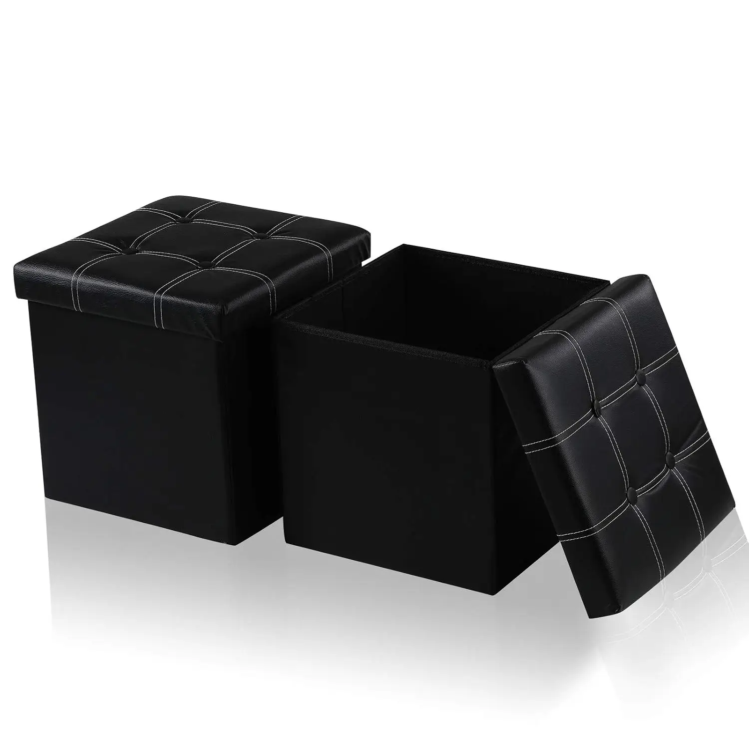 2 Pack Storage Ottoman 15 Inch Faux Leather Square Ottoman with Storage, Foot Rest Foot Stool Ottoman with Foam, Customized