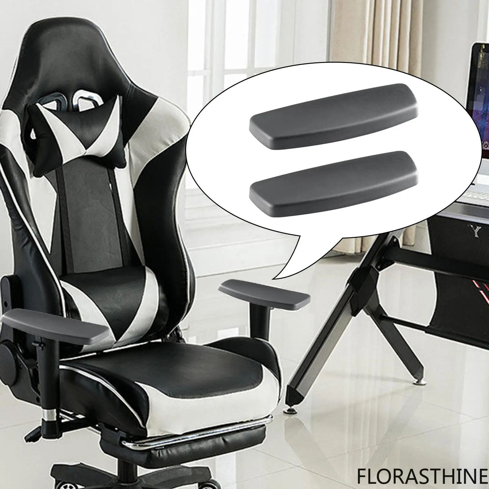Black PU Universal Armrest Pad Set Computer Chair Arm Soft Cover Support Office Chair Parts for Home Workspace