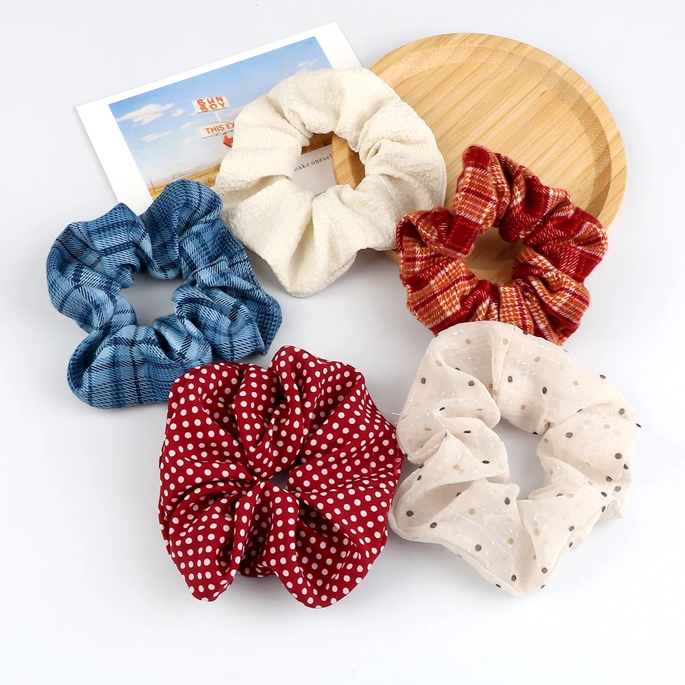 58 Styles Women Large Hair Bands Korean Satin Yarn Cotton Hair Ties Girls Plaid Pattern Elastic Rope Scrunchies Hair Accessories