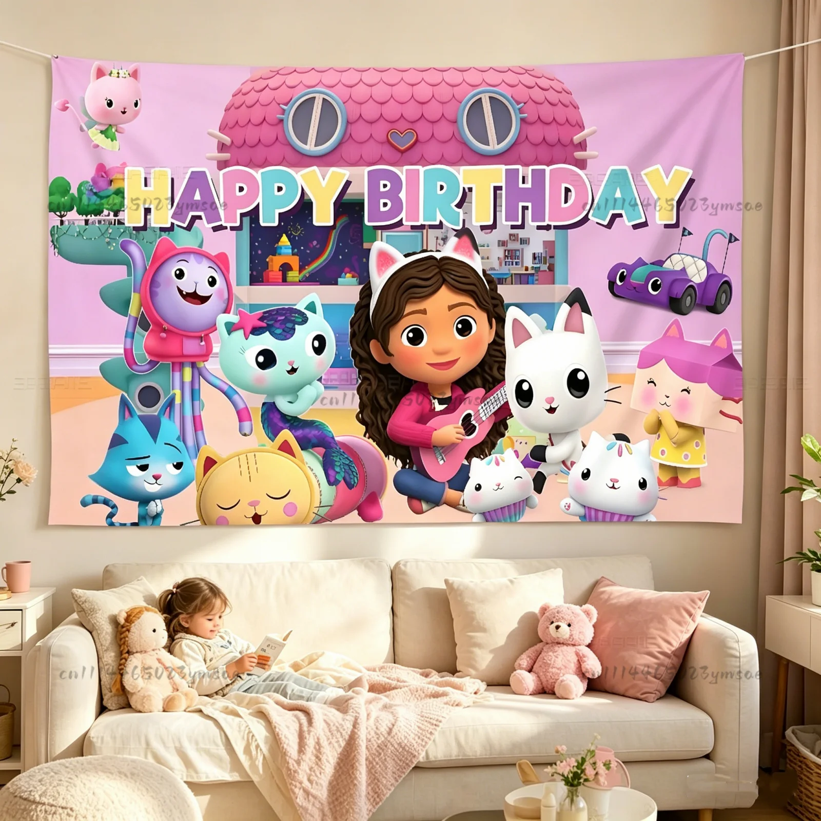 Cartoon Cute Tapestry G-Gab-bys D-Dollh-ouse Anime Tapestry Flags Printing Patterns Interesting Birthday Party Decoration Banner