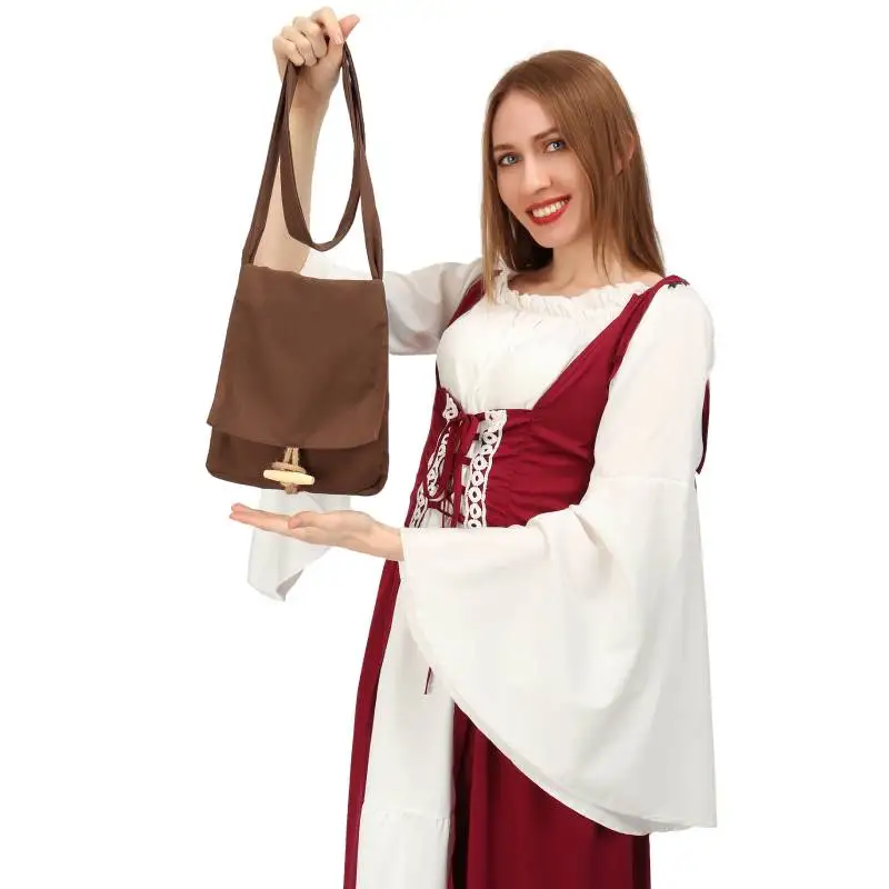 

WENAM Medieval Small Pilgrim Pouch Bag Viking Canvas Shoulder Bag Renaissance Square Pouch with Horn Buckle Daily Use