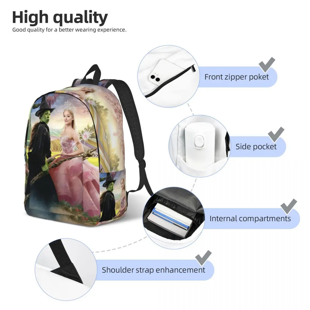 Wicked Elphaba & Glinda Tonal Teenage Backpack Outdoor School Business Movie Daypack Men Women Laptop Computer Shoulder Bag