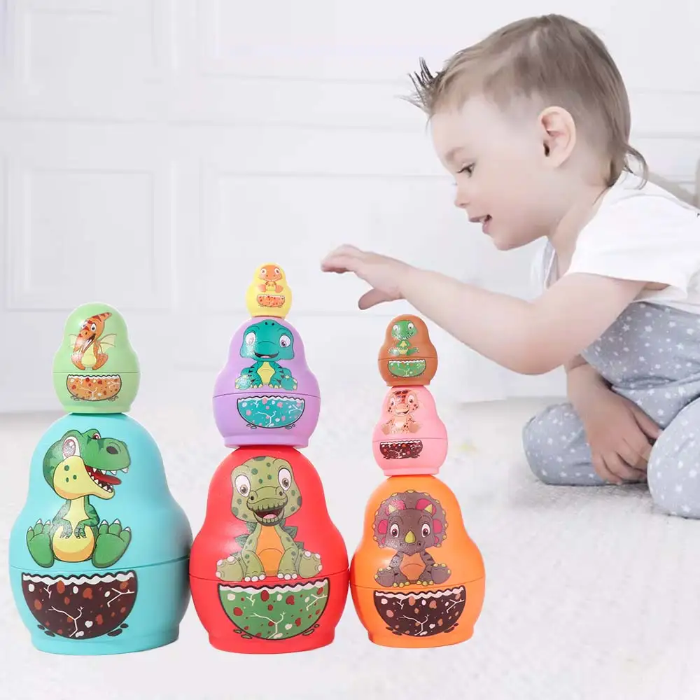 

6 Layer Dinosaur Russian Nesting Animals Pattern Handmade Stacking Nesting Cartoon 8 Layer Stacking Cups Gams Chidlren Gifts