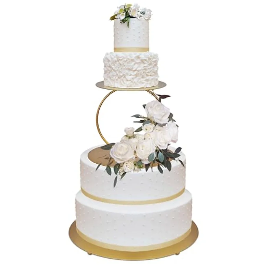 

14inch to 4inch 2 Piece Gold Metal Tired Floating Cake Stand Spacer Round Decorating Display Riser Pastry Holder for Wedding Bi