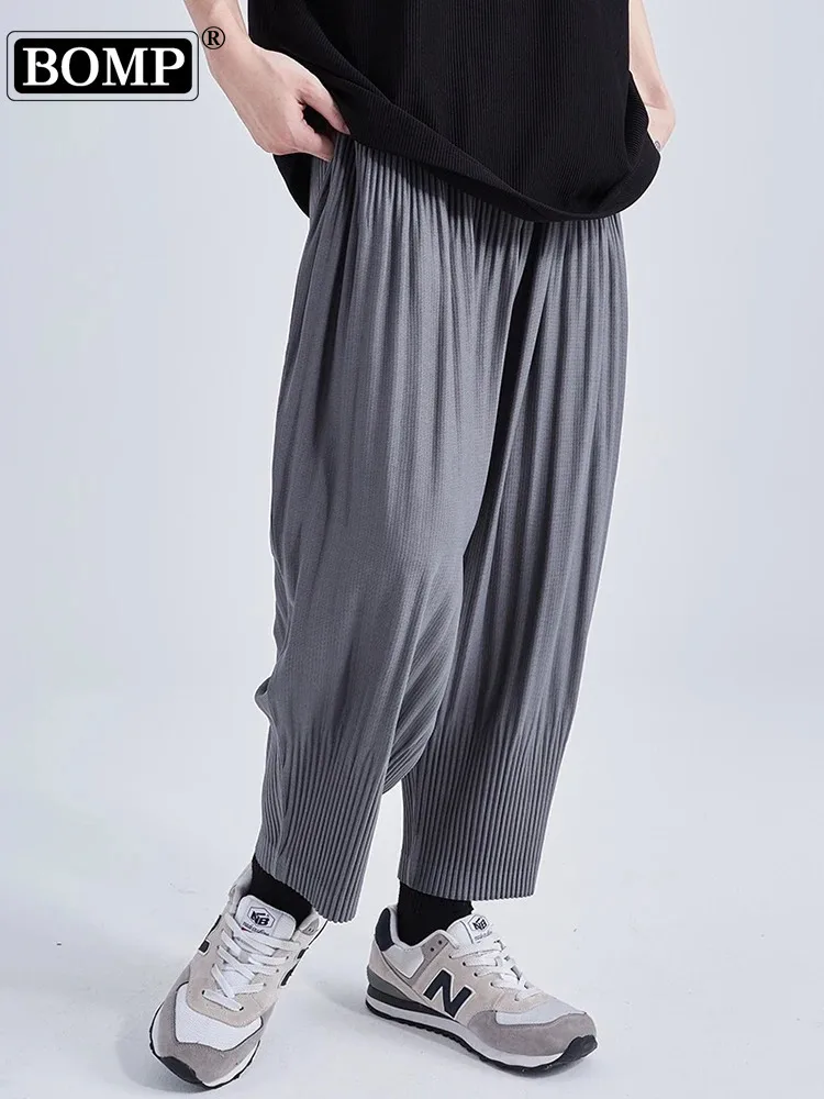 

[bomp] 2024 Autumn Men Pleated Lantern Pants Loose Casual Small Leg Harem Pant Large Size Cropped New Fashion