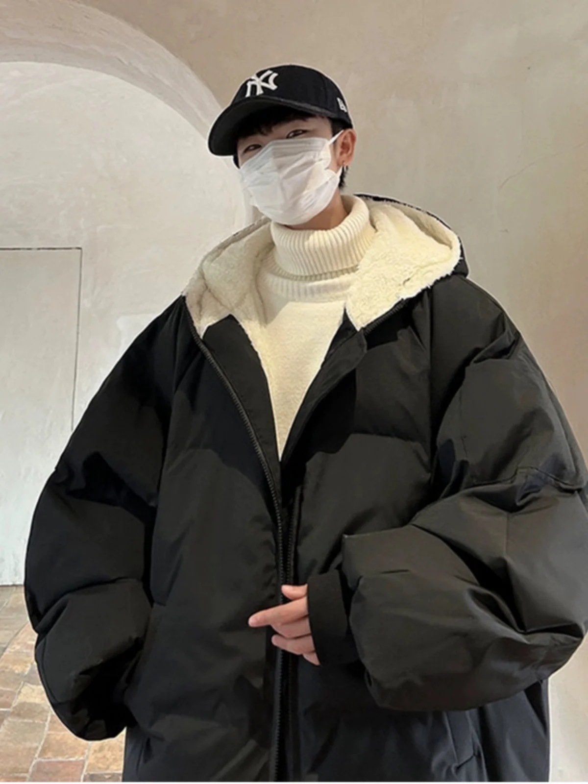 

Мужская зимняя куртка в стиле хип-хоп с подкладкой из овечьего меха, утепленная, на молнии, повседневная