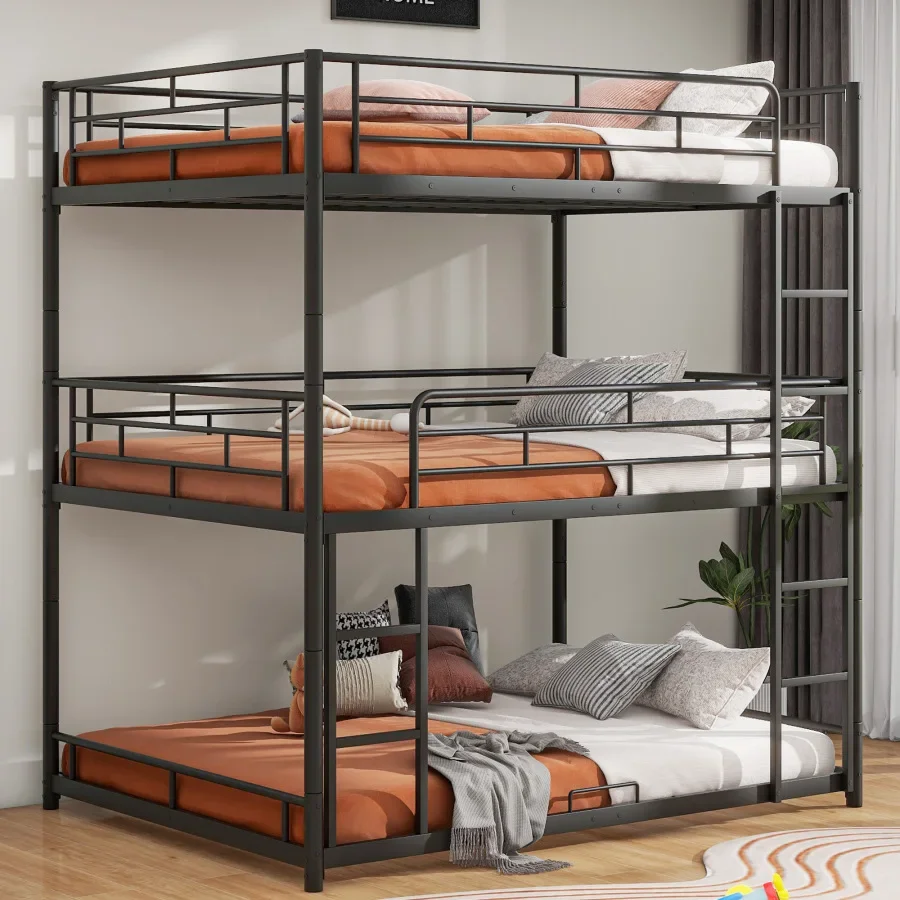 Metal Full Size Triple Bunk Bed, Black,Extra Large Space