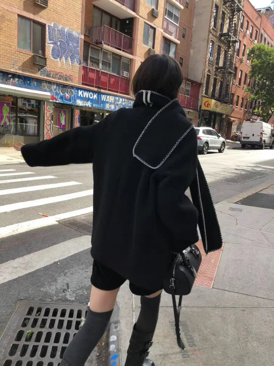 

Женское свободное шерстяное пальто средней длины, винтажный дизайн, Dongda Gate, прямая линия, плащ с открытой передней частью, пальто