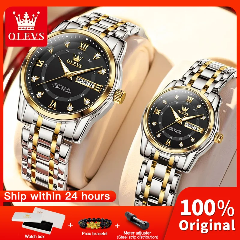 OLEVS 5513 นาฬิกาคู่หรูหราแฟชั่นแบรนด์กันน้ําส่องสว่างควอตซ์นาฬิกาปฏิทินเดียวออกแบบสําหรับวันที่กีฬา