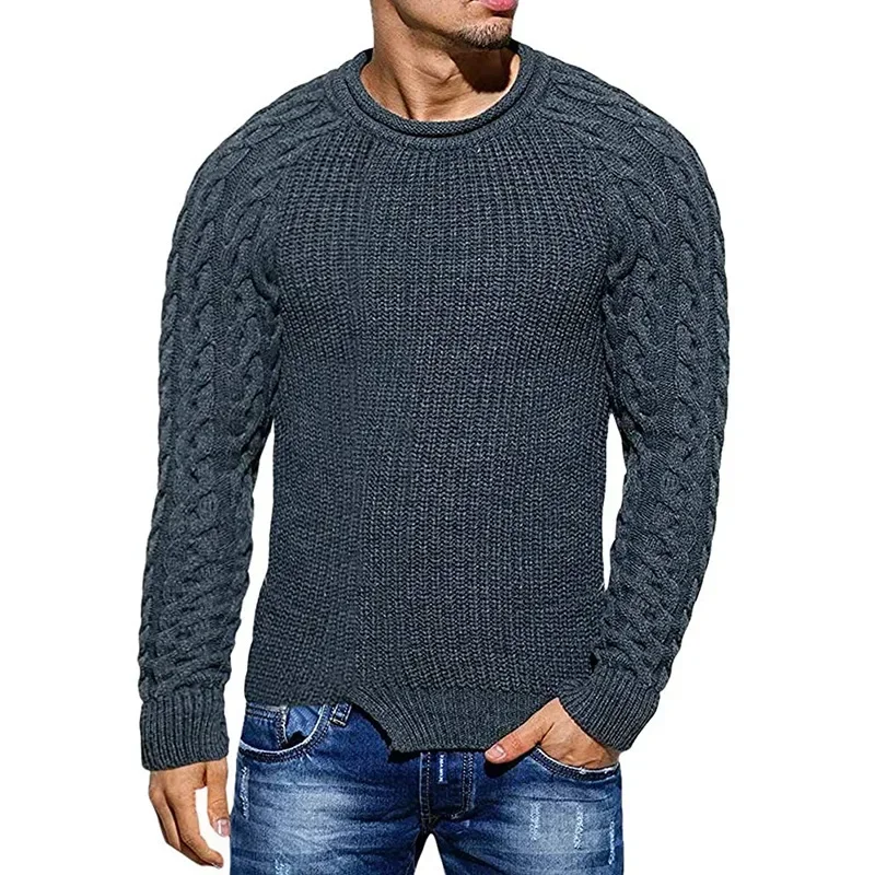 

2023 Men's Sweater Solid Color Round Neck Long Sleeve Knitted Top European and American Large Men's Wear