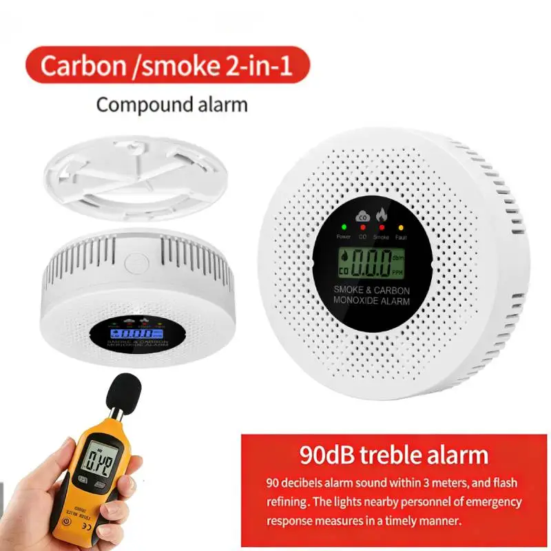 

WJ-SC10 Детектор дыма и угарного газа, сигнализация дыма и CO на батарейках с цифровым дисплеем, детекторами угарного газа и дыма