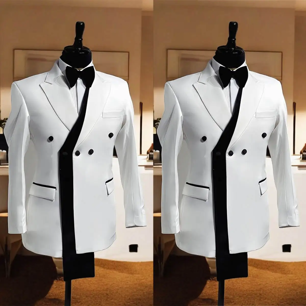 Fashion Men Wedding Suits Coat Peaked Lapel Double Breasted Tuxedos Groom Business Blazer Custom Made Only Jacket