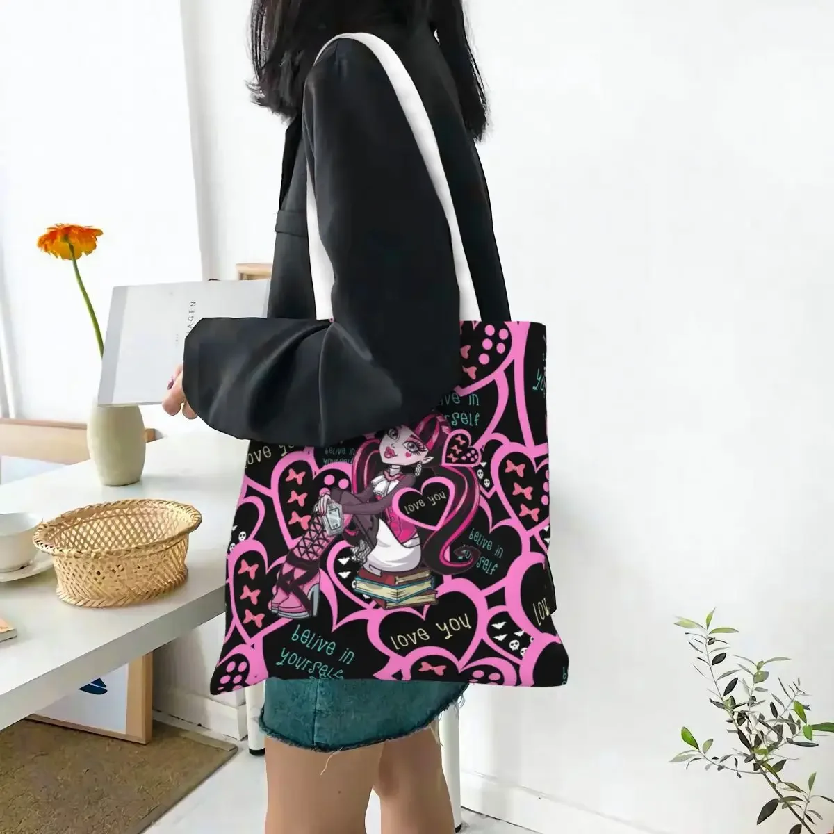 Women Men Draculaura High Tote Bags Canvas Grocery Bag for Lady Handbags