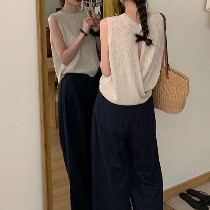 

Ice Silk Apricot Cross-knitted Sweater Women's Summer Suspender Vest Women's Design Halter and Thin Sleeveless Top
