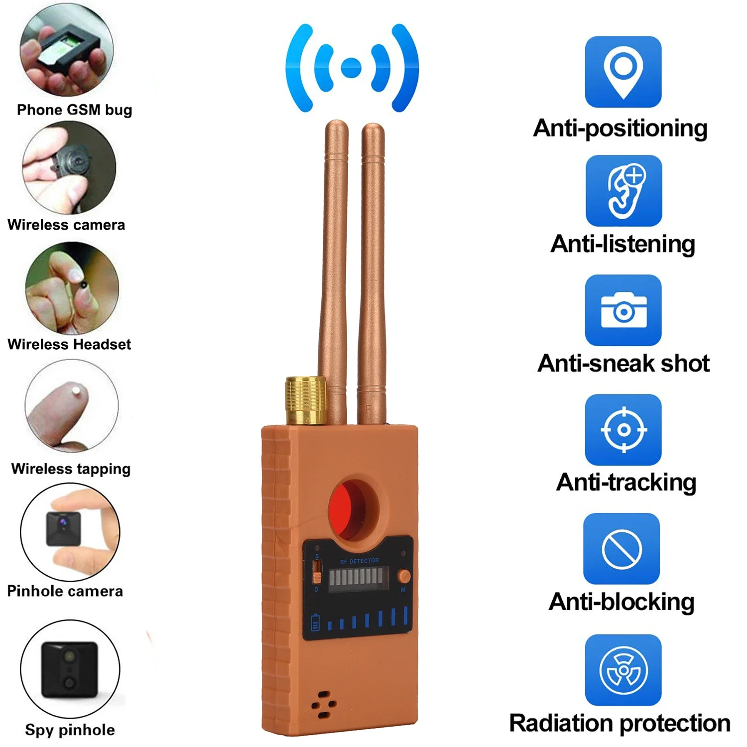 

G529 Multi-function Hidden Camera Detector Anti-Spy Lens Tracker RF Signal Detect GSM Audio Bug Finder Wireless Device Scanner