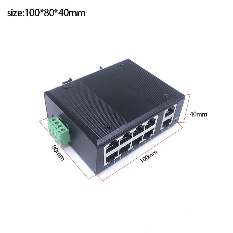 Tidak dikelola 10port 10/100M 12 v-54 V industri Ethernet switch casing logam