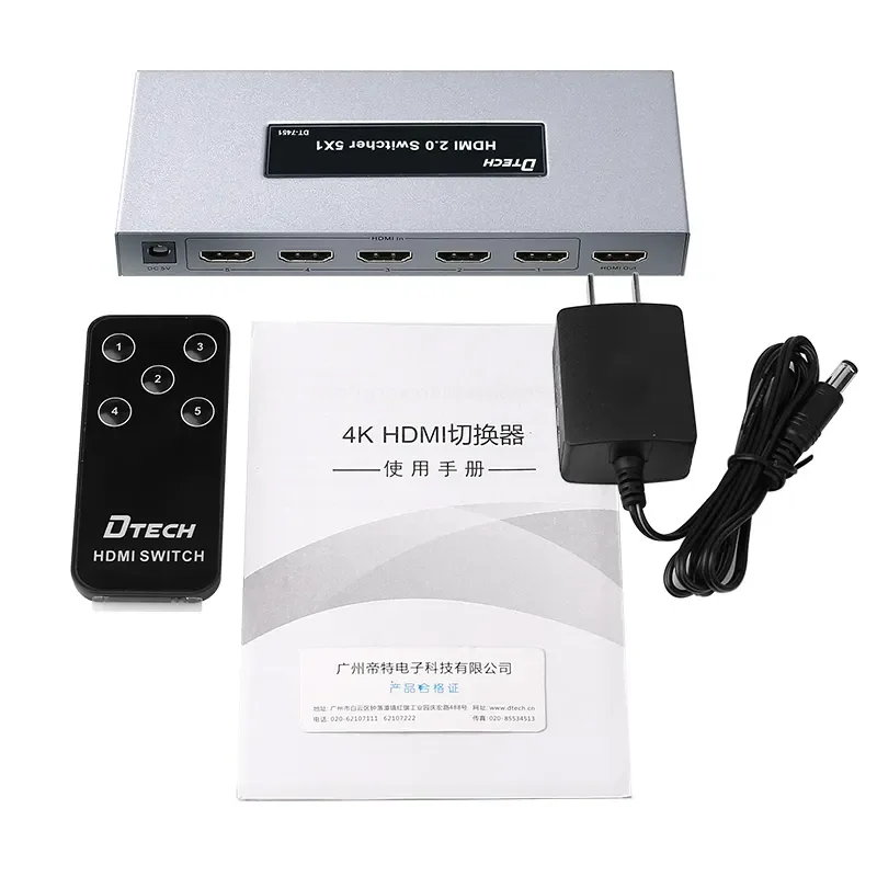 DTECH 4K@60Hz YUV:4:2:0 5x1 Hdmi 2.0 5 Ports Switch Video Audio Switcher