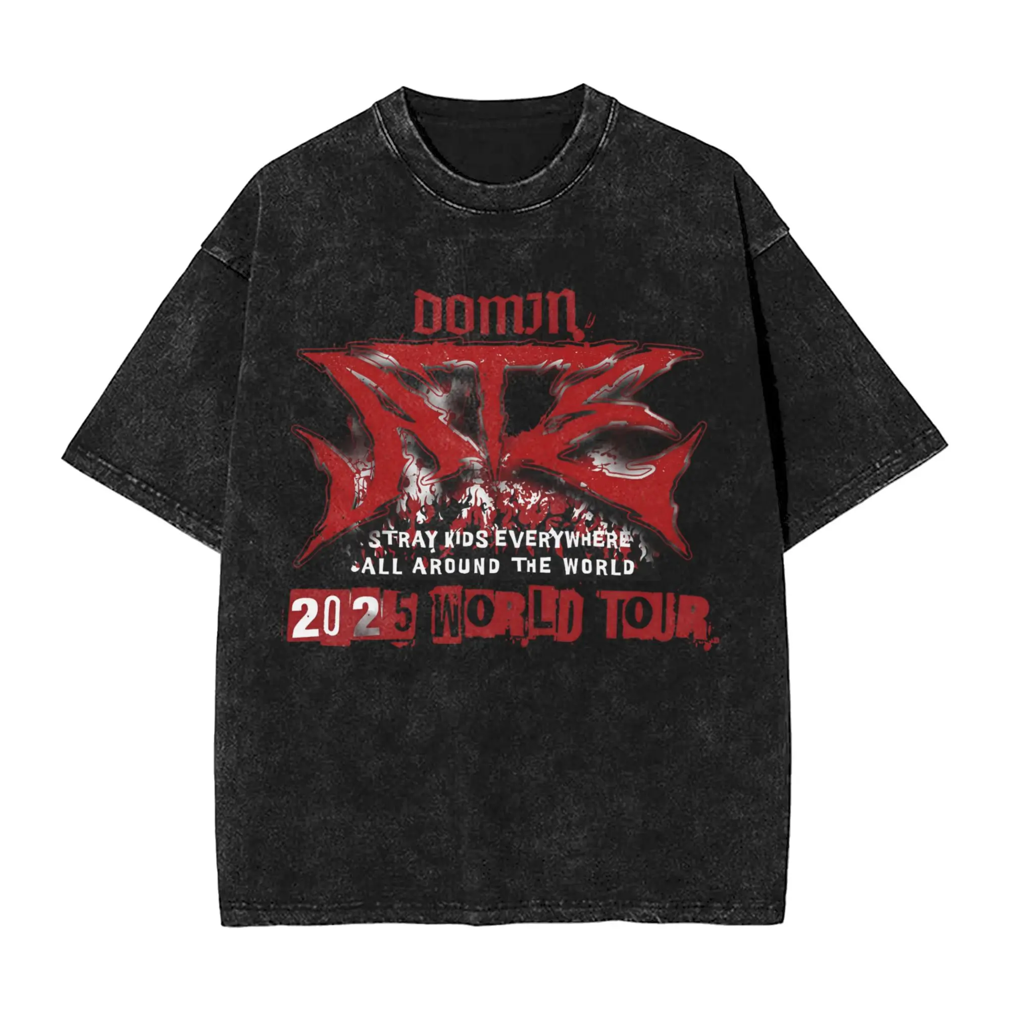 

SKZ StrayKided 2025 World Tour T Shirt Hip Hop Washed Cotton T-Shirt Kpop Music Korean Band for Men Women Streetwear Tops Tees