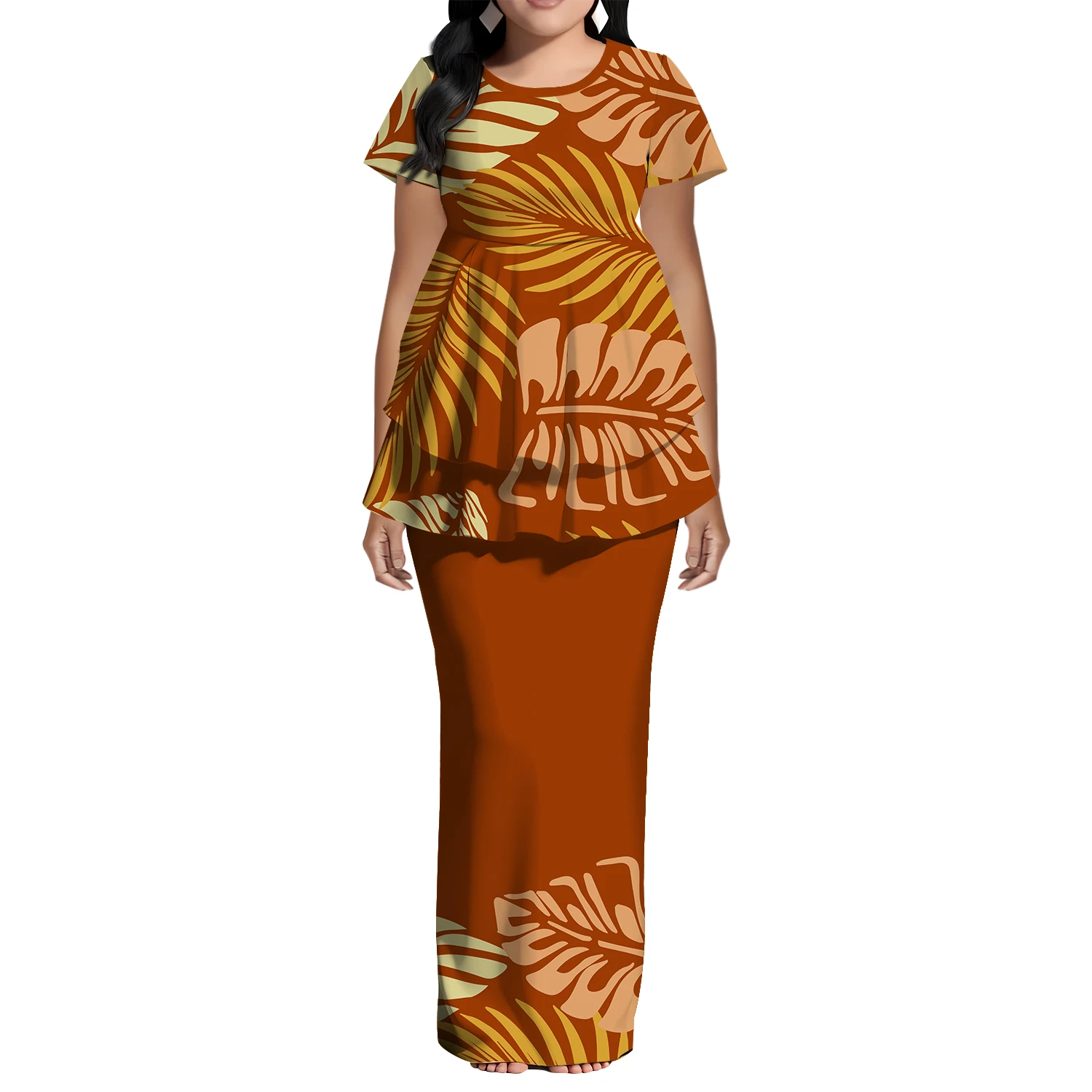 Fishtail Patchwork Design Top And Slit Skirt Custom-Made Polynesian Woman Dress Pattern Logo Island Puletasi 2025 New