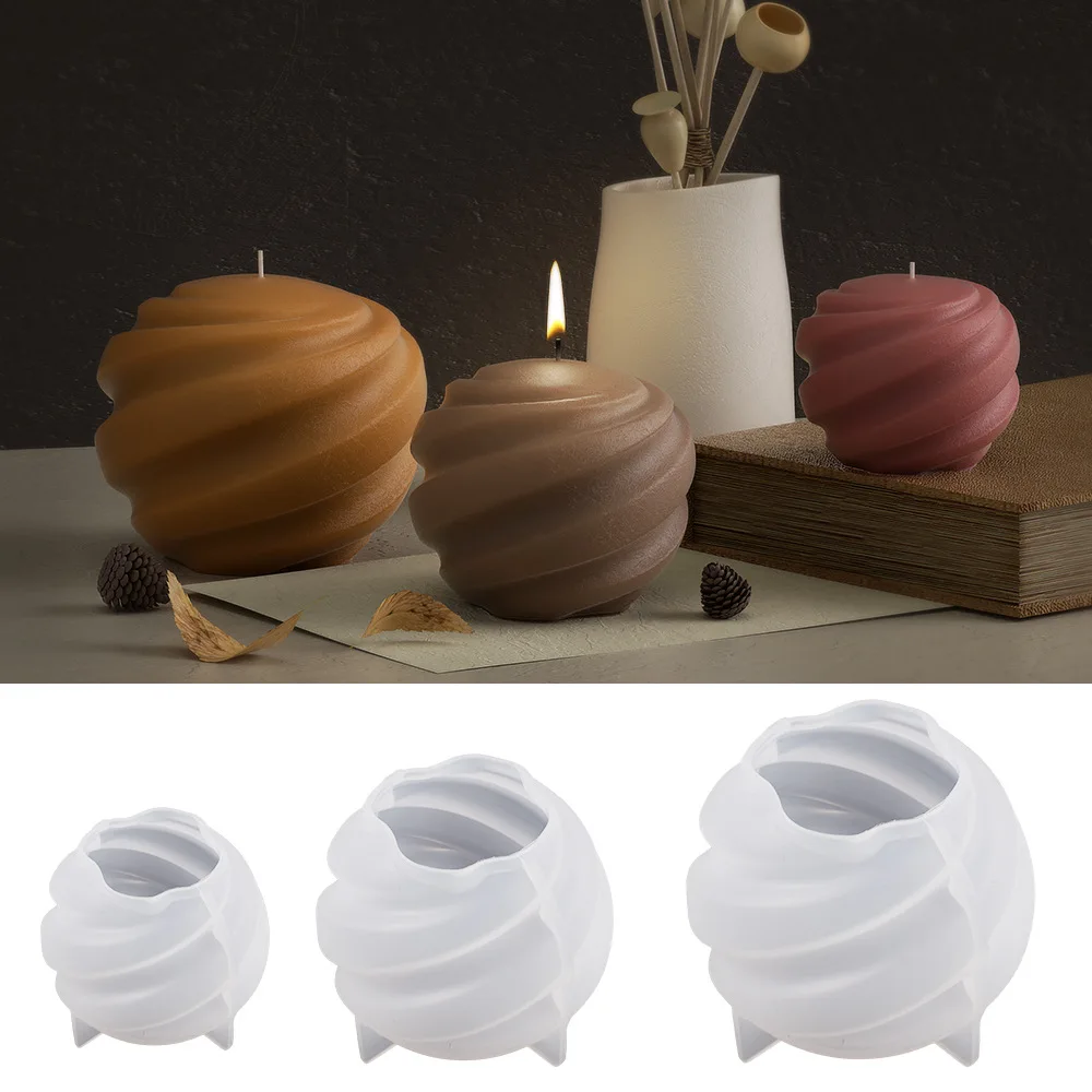 Rotating Ball Candle Silicone Mold Spiral Carved Aromatherapy Candle Mold DIY Handmade 3D Plaster Resin Gypsum Home Decoration