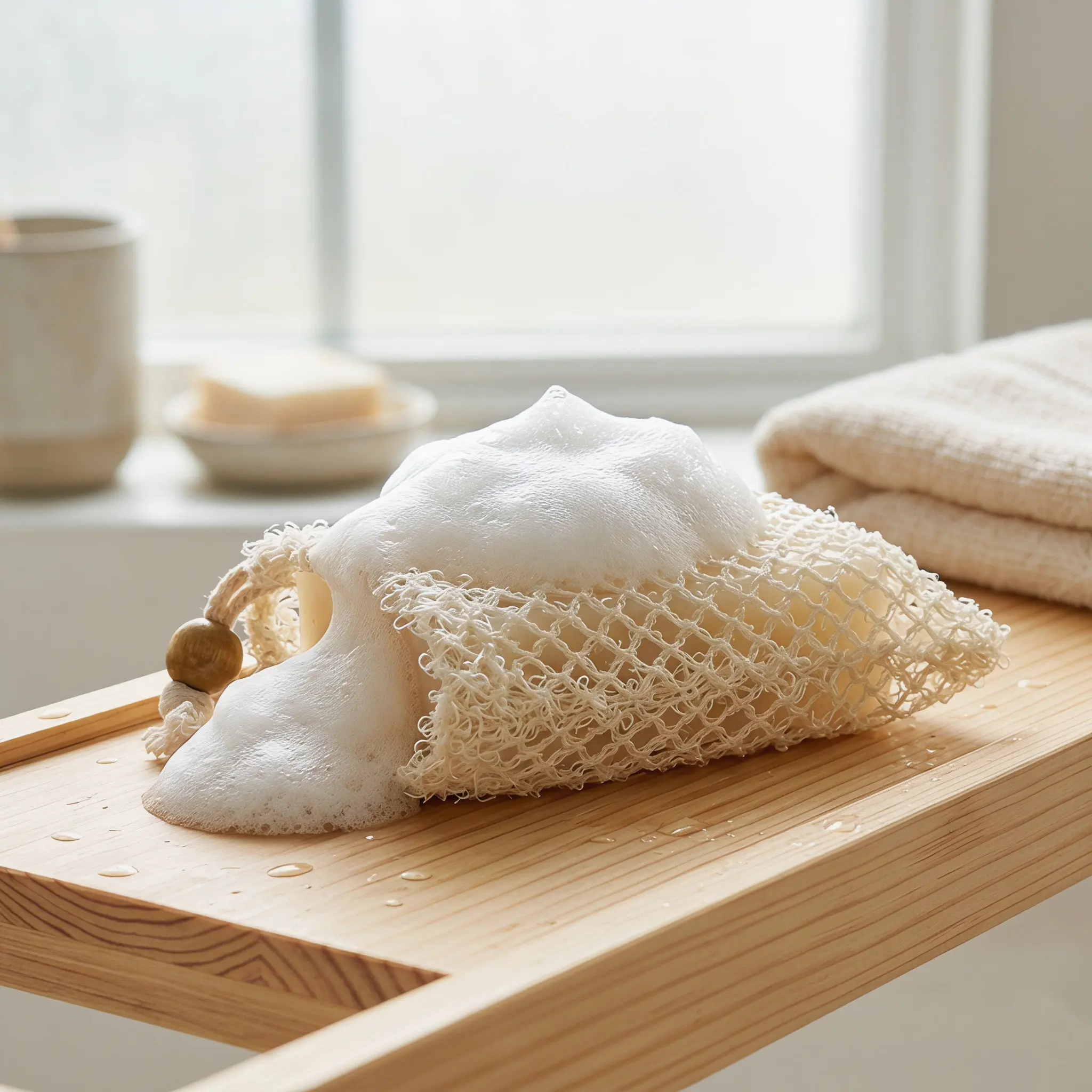 Exfoliating Soap Pouch Drawstring Soap Storage Bag for Rough Dry Flaky Skin Feet Elbows Knees Rich Lather Bubble Foaming Bath