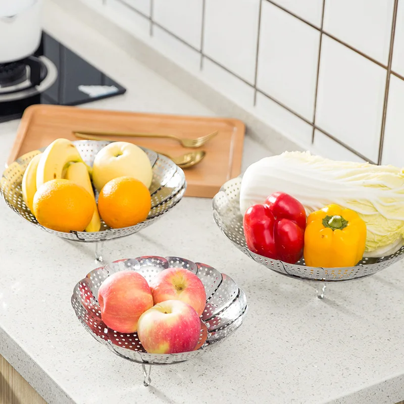 

Складная посуда, паровой поднос, складной паровой поднос, корзина для овощей, фруктов, продуктов, сетчатая Паровая стойка, кухонный инструмент S/M/L