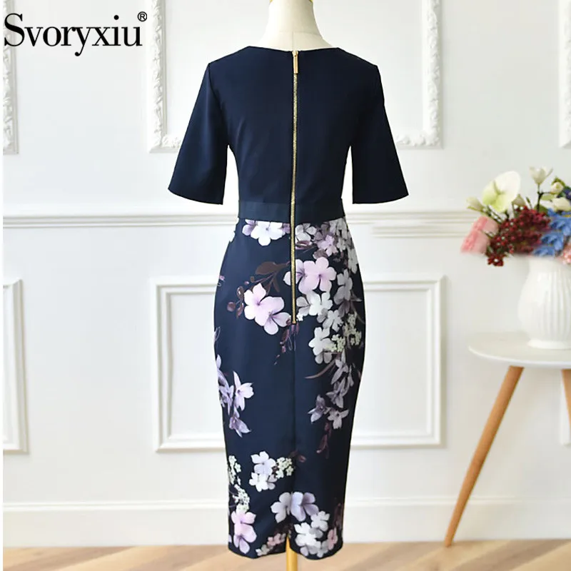 Svoryxiu Designer Fashion Autumn Office Lady Dress Women's Elegant Flower Print Package Buttocks Plus Size Dresses XXL