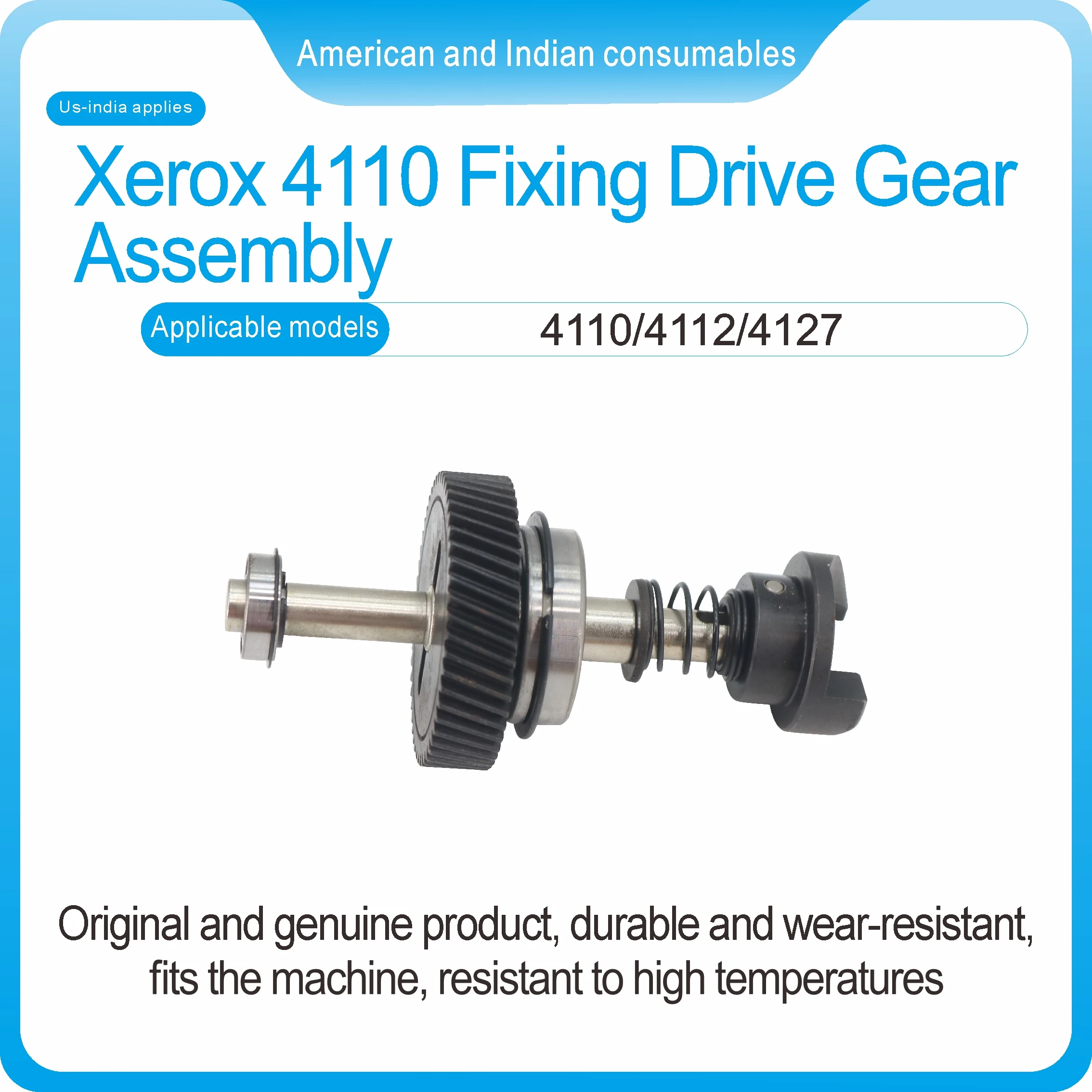 

Applicable for Xerox 4110fixing drive gear assemblyApplicable models:4110/4112/4127/4595/1100/900/9000/D95/D110/D125/D110P/D125P