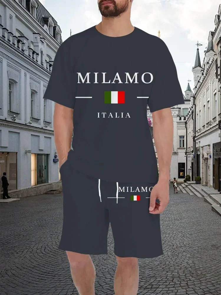 New Men's Black Milano Italia Graphic Casual Shorts Y2K Oversized Casual Suit Suitable for Daily and Training Wear view 2