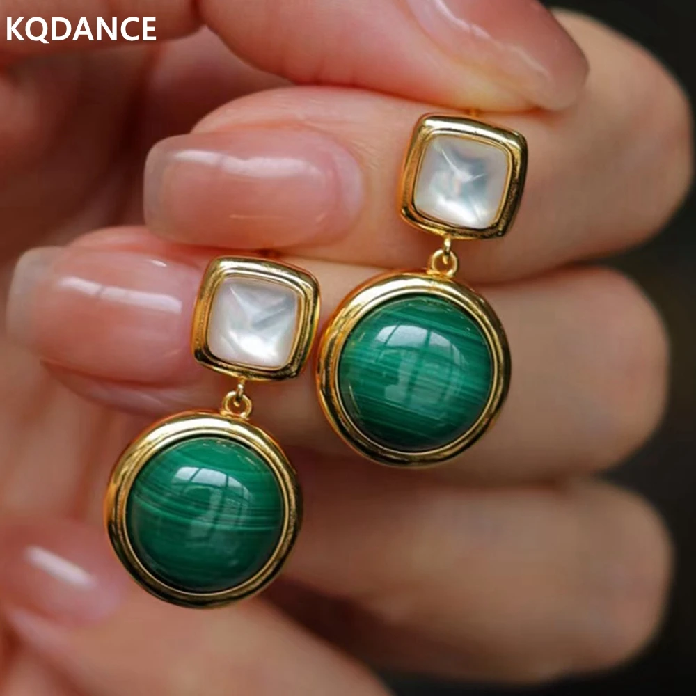 

KQDANCE Real 925 Sterling Silver with Shell Pearl Round Blue Lapis Green Malachite Natural Stone Earrings Jewelry For Women