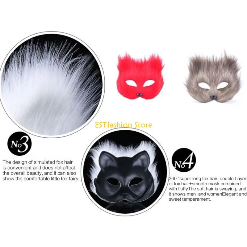 Y5GC śliczna maska ​​lisa pluszowa maska ​​na bal maskowy Halloween półmaska ​​kreatywna maska ​​zwierzęca rekwizyty na dla i