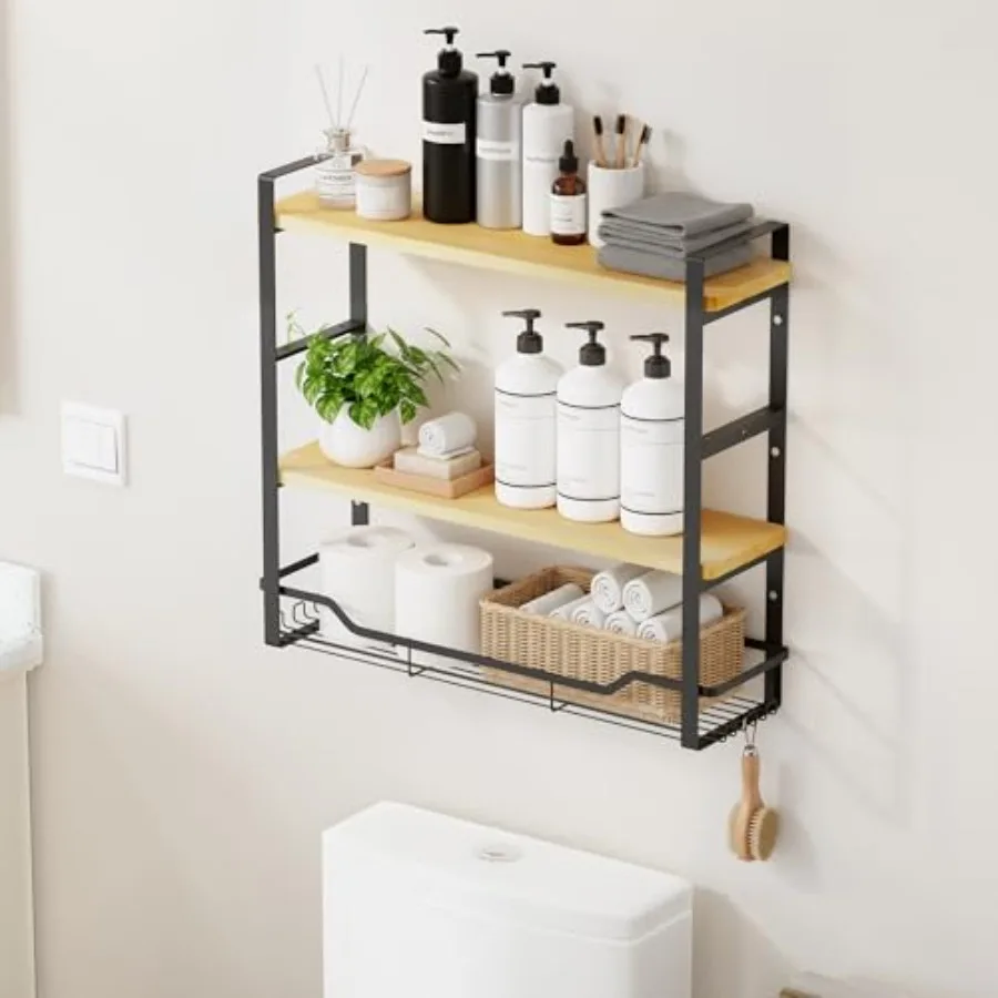 

Bathroom Shelves Over Toilet Storage - 3 Tier Large Wall Mounted Shelves for Bathroom - Over Toilet Organizer - Adjustable Stan