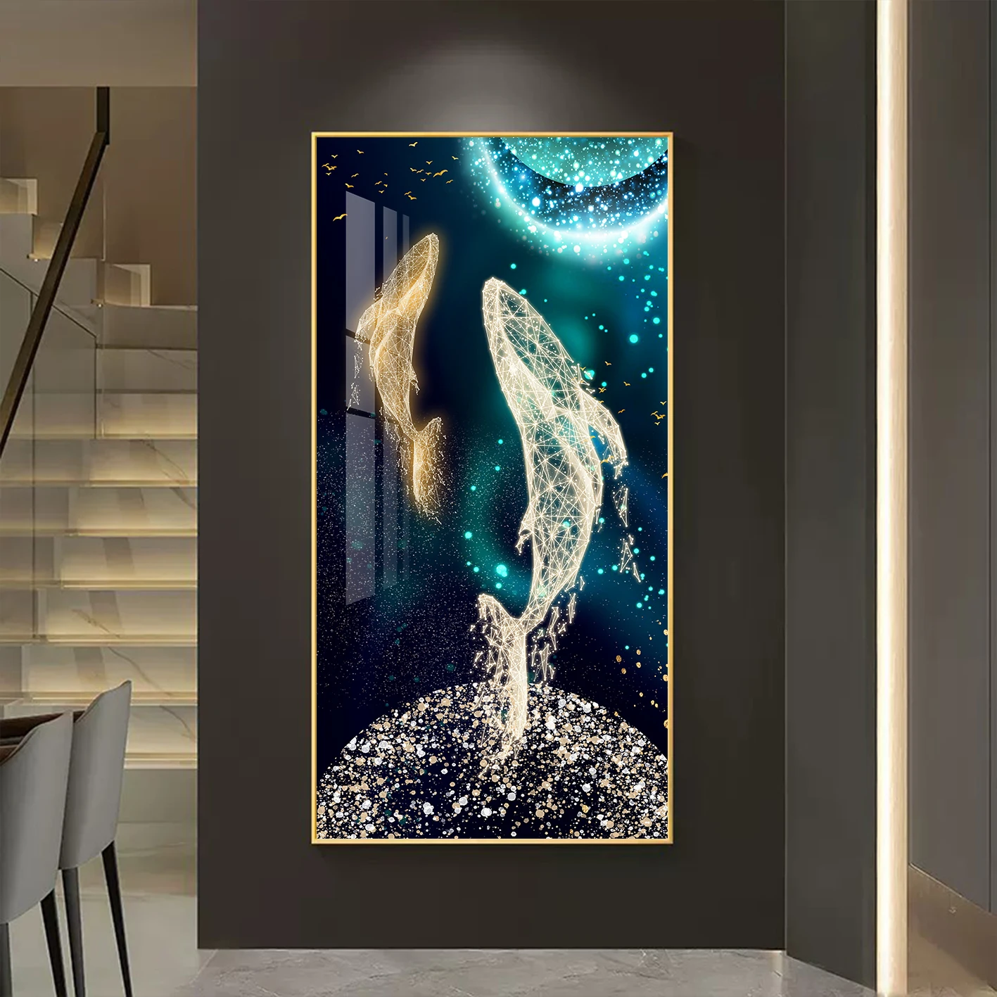 Luxury Whale LED 3D Mural Wall Lamp - Entrance Modern Vertical Hanging Art Decor | Simple Style Light Painting Fixture