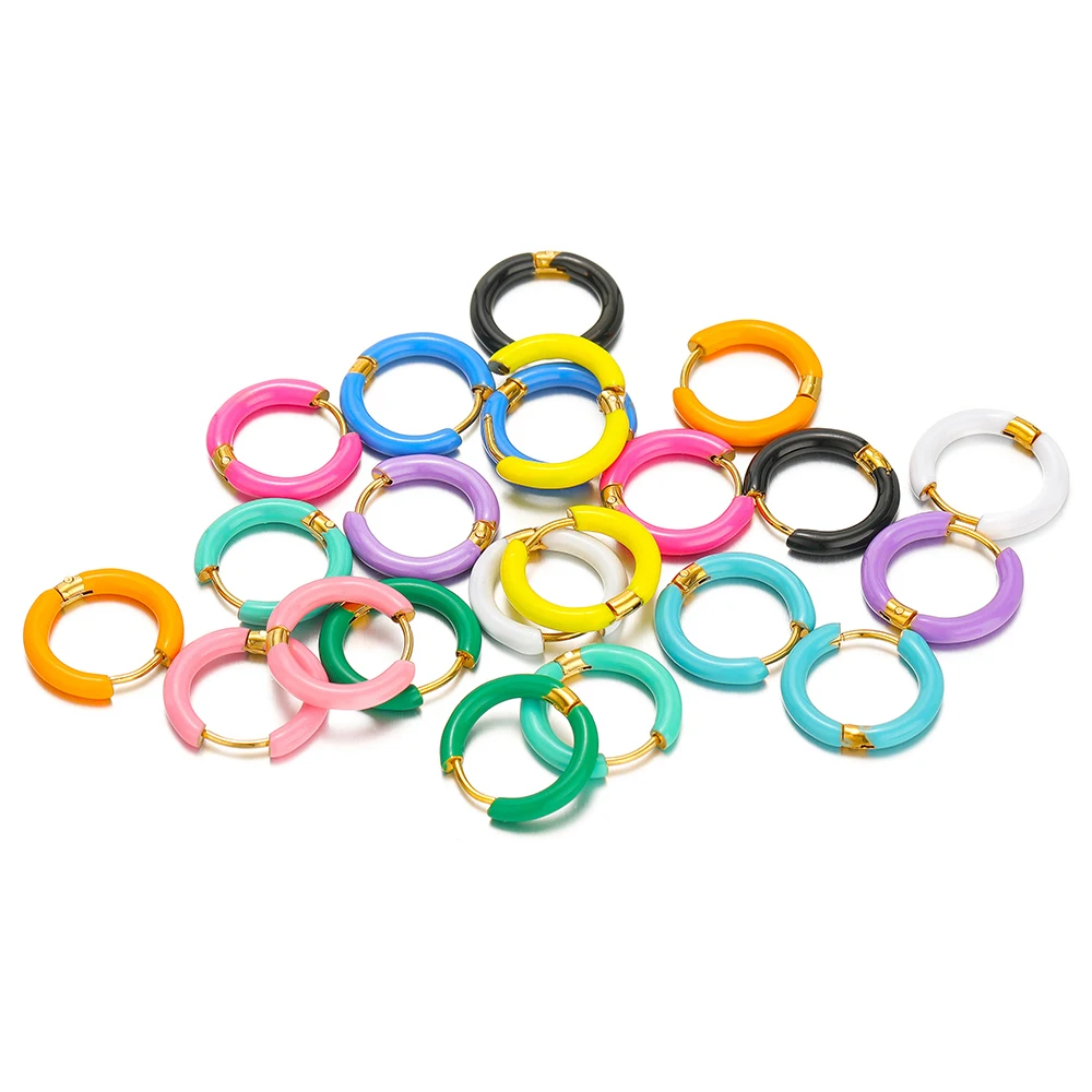 2pcs/lot Stainless Steel Fancy Candy Color Enamel Hoop Earrings Sweet Summer Huggie Earrings Women Bijoux Gifts Fashion Jewelry