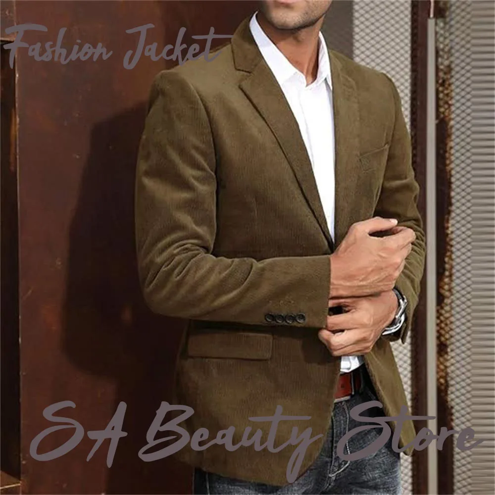 

Mens Corduroy Blazer Jackets Slim Fit Two Button Casual Sports Coat Italian retro street fashion Man jacket Man Business Coat