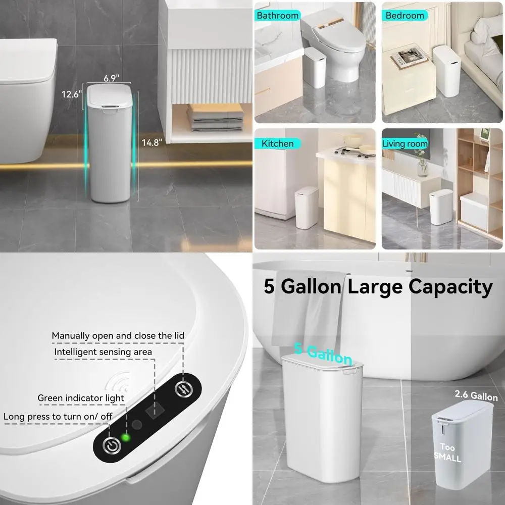 

5 Gallon Touchless Motion Sensor Trash Can - Slim Smart Bin for Kitchen, Bathroom, Office & More