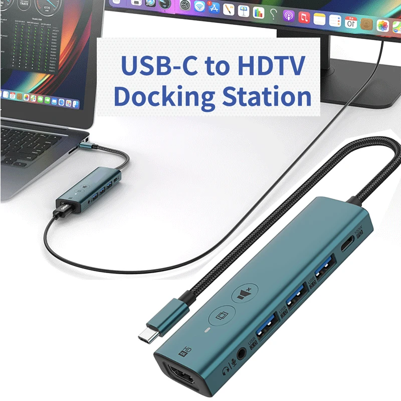 USB-C to HDMI-compatible Docking Station game USB3.0 HUB Video card for laptop Screen Sharing Type-C converter Splitter Adapter